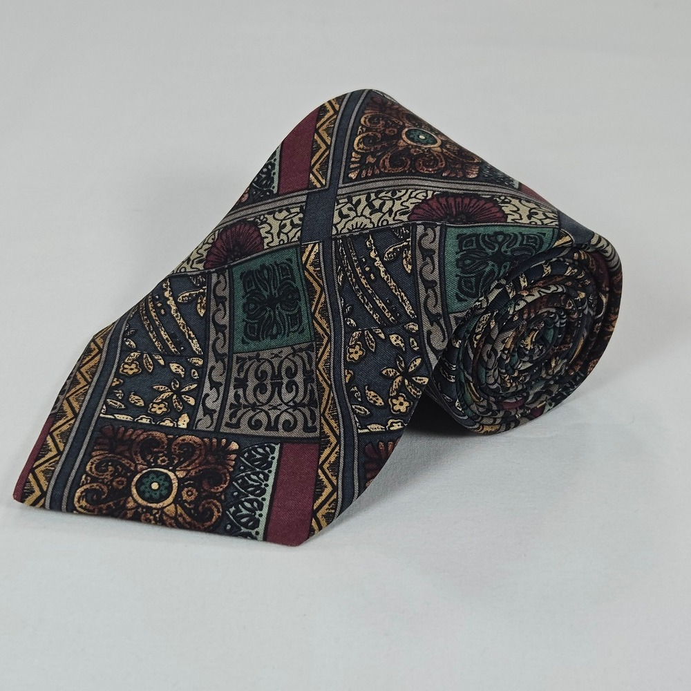 JT Beckett Silk Tie Geometric Mosaic Pattern Multicolor 4" Wide 58" Long